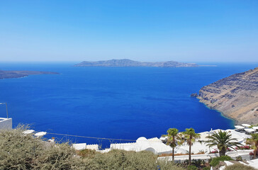 landscape of the Aegean sea as seen from caldera Santorini island Greece 