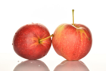 Red ripe apples, close-up, on a white background.