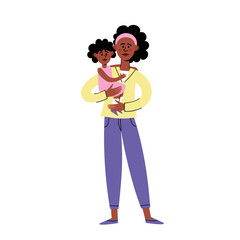Sad african american young woman standing with little daughter