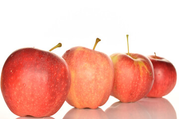 Red ripe apples, close-up, on a white background.