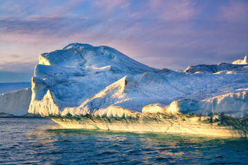 Greenland Ilulissat glaciers at ocean at polar night