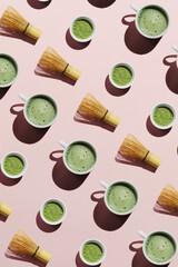 Pattern with tools for making matcha drink - obrazy, fototapety, plakaty