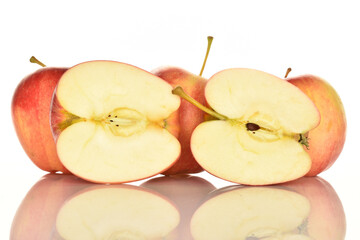 Red ripe apples, close-up, on a white background.
