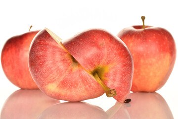 Red ripe apples, close-up, on a white background.