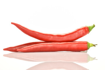 Red chili peppers, close-up, on a white background.