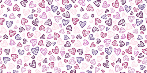 Cute hand drawn hearts seamless pattern, lovely romantic background, great for Valentine's Day, Mother's Day, textiles, wallpapers, banners - vector design