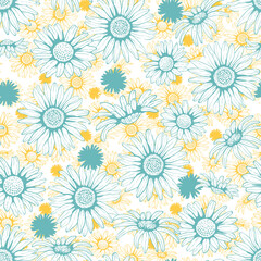 Fototapeta na wymiar Summer Fresh Daisies Texture Background Vector Seamless Pattern