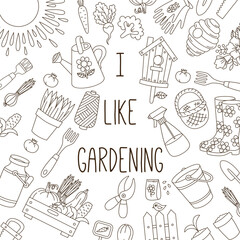 Gardening farming doodle line banner template design
