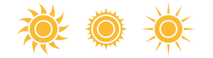 Yellow sun, vector icon set isolated on white background.
