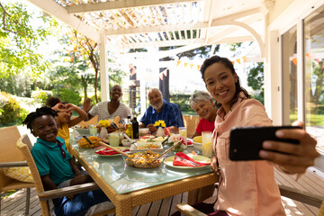 Family eating together at table