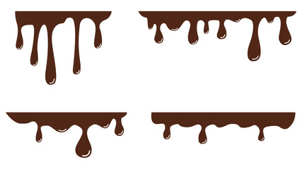 Melted black chocolate is dripping. Set. Vector illustration
