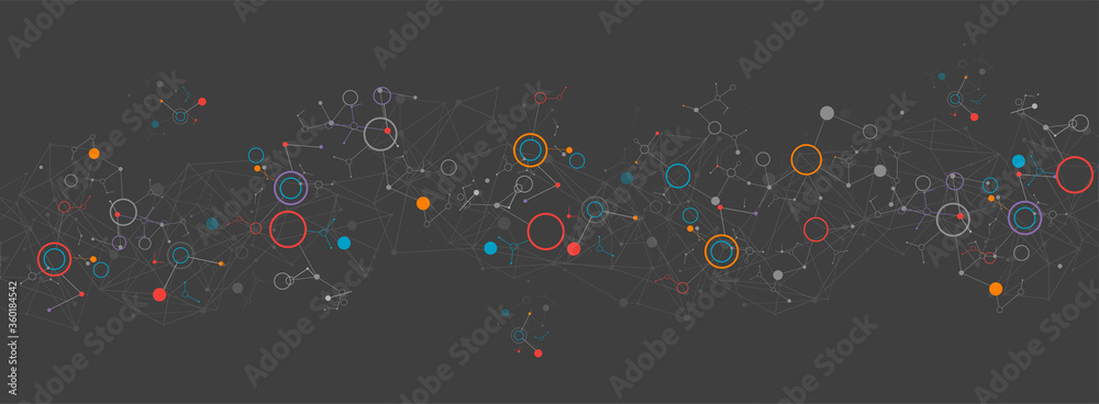 Poster Geometric abstract background with connected line and dots. Futuristic digital background for science and technology.