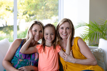 Caucasian family in the living room at home