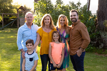 Caucasian family at home in their garden