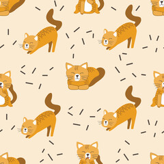Cute yellow cat seamless pattern