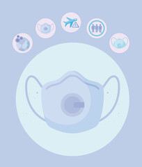 Medical mask and icon set vector design