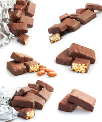 set of  peanut chocolate candies on white background