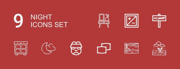 Editable 9 night icons for web and mobile