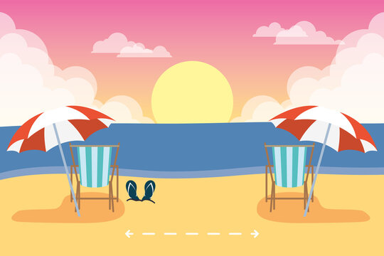 Beach Chairs With Social Distancing Scene ,summer Time Vacations