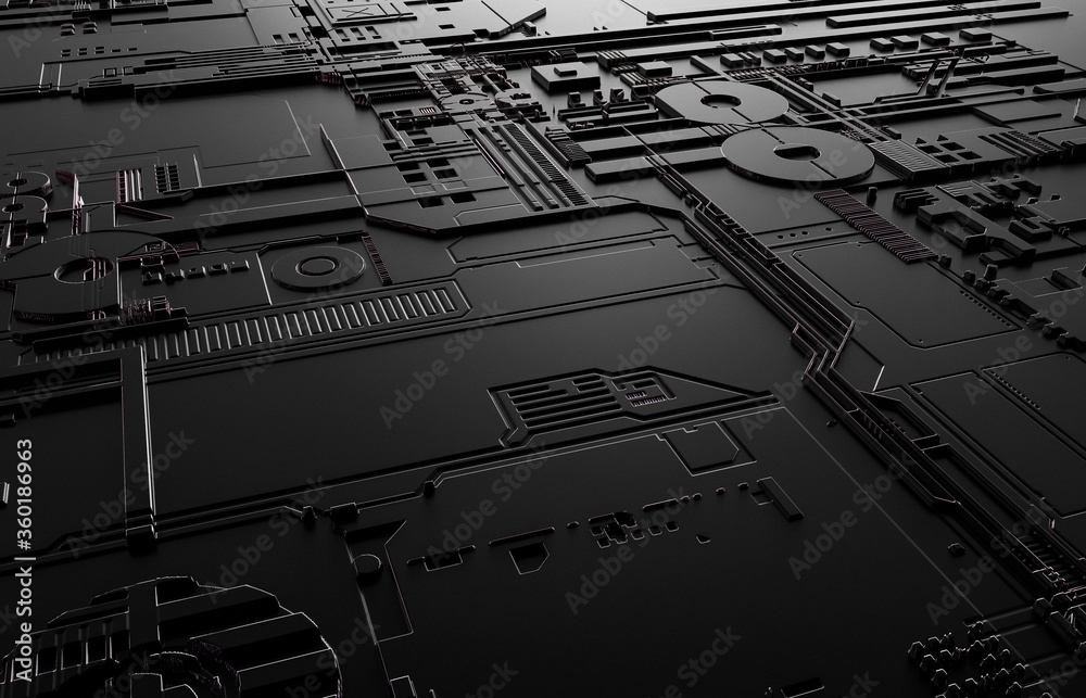 Poster Futuristic Abstract Background with technology circuit board texture. 3d black tech background.