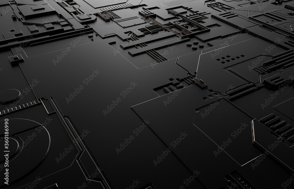 Poster Futuristic Abstract Background with technology circuit board texture. 3d black tech background.