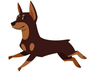 Running Doberman side view. Cute pet in cartoon style.