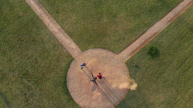 High angle view of baseball players during a match