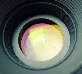 Camera lens aperture closeup