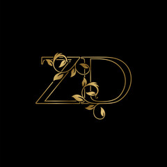Golden Outline Initial Letter Z and D, Z D Luxury Logo Icon, Vintage Gold Letter Logo