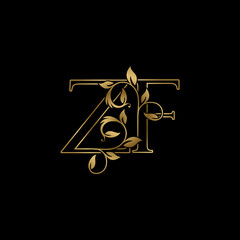 Golden Outline Initial Letter Z and F, Z F Luxury Logo Icon, Vintage Gold Letter Logo