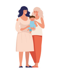A set of LGBT couples and couples with children, gays, lesbians, a traditional pregnant couple. Relations and rights of homosexual partners. Vector illustration in a flat cartoon style