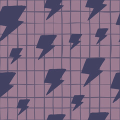 Geometric purple thunder backdrop seamless pattern on pink background. Lightning bolts. Thunderbolt wallpaper.