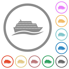 Cruise ship with wave flat icons with outlines