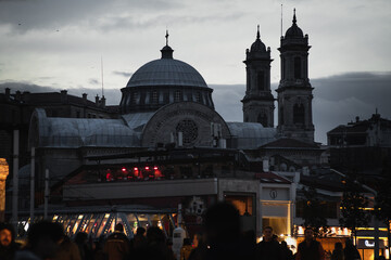 Istanbul - Turkey - 01/24/2019: Hagia Triada Greek Orthodox Church in Taksim serves for many Greek...