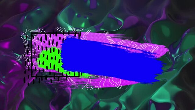 Animation of purple and blue shapes over blue and green liquid background