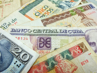 Cuban convertible pesos bills (CUC). Cuban convertible banknotes and coins