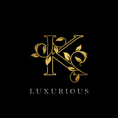 Golden Outline Letter K Luxury Logo Icon, Vintage Gold K Letter Logo