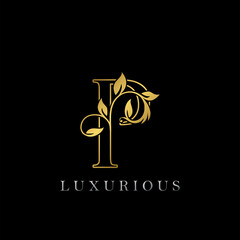 Golden Outline Letter P Luxury Logo Icon, Vintage Gold P Letter Logo