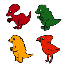 set of funny cute cartoon dinosaur monsters