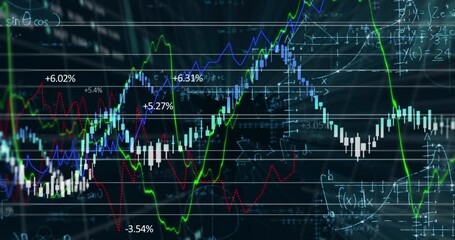 Animation of stock exchange market information with mathematical formulae and data processing - Powered by Adobe
