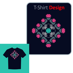 Decorative flowers. Ethnic boho ornament. Positive pattern on the t-shirt. Vector illustration for web design or print.