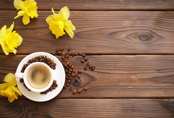 Cup of coffee on wooden table