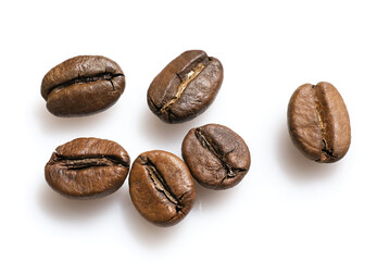 Group of coffee beans isolated on white background