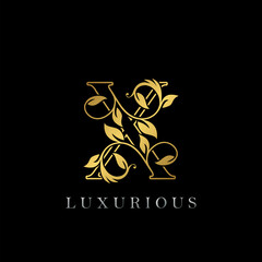 Golden Outline Letter X Luxury Logo Icon, Vintage Gold X Letter Logo