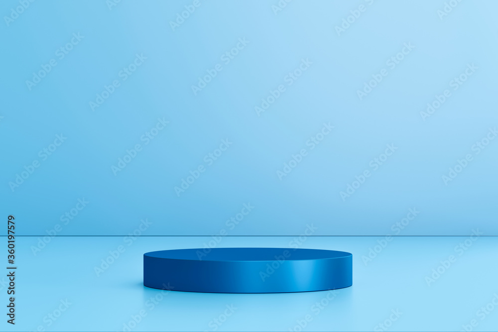 Leinwandbilder blank product display on blue studio background with pedestal or podium. empty showcase stand backdr
