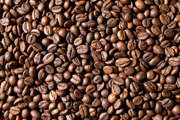Coffee beans texture. Top view