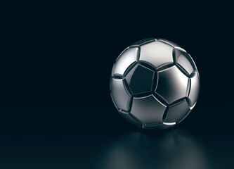 Obraz premium Futuristic soccer ball made of metal on black background. 3d illustration