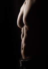 Naklejka premium Sportsman, muscles, athlete males with naked torso. Sportsman, bodybuilding, fitness. Male naked, muscular guy, torso man, ab, six pack. Sexy mans with muscular body, nude torso.