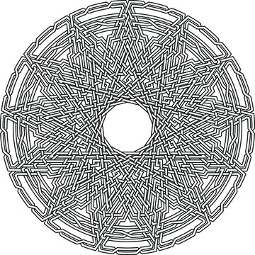 Celtic star circular pattern with tridecagram geometric shape clock pattern inside huge tridecagon with floral vortex vector pentagram background