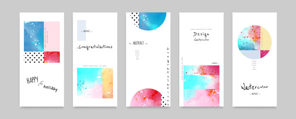 Set of Hand-painted Watercolor Card Layouts and Notes
